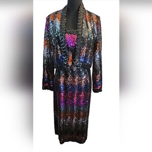 Vintage New Lilly Diamond Sequin Chevron Dress With Jacket Set Size 8